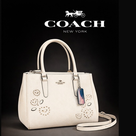 Coach Mini Surrey Crossbody Chalk Multi Heart Print F46292 NWT Satchel Bag - Picture 2 of 8